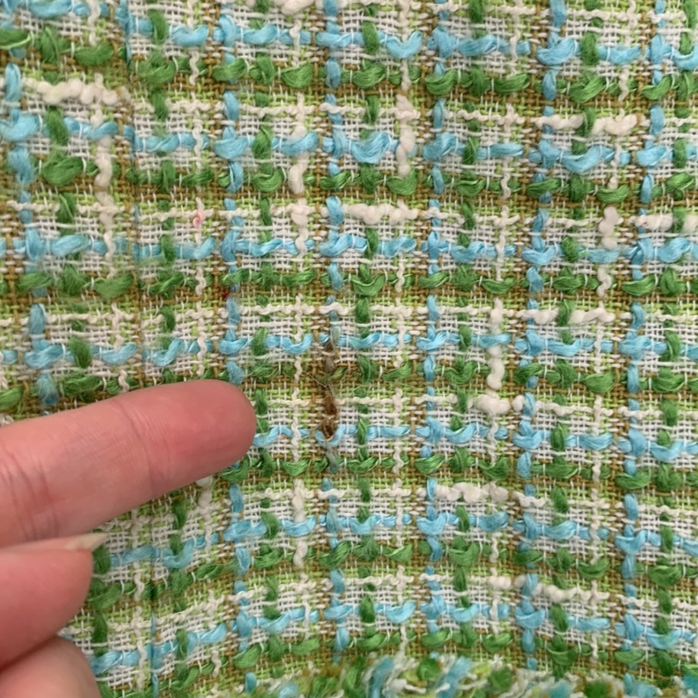 Worth Plaid Tweed Lime Green and Baby Blue Ruffle Mini Skirt Clueless Size 4 - Picture 4 of 10